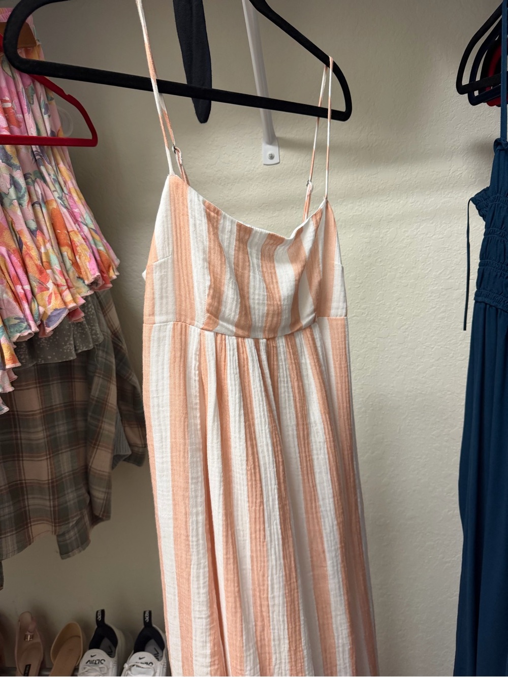 Abercrombie Striped Peach & White Spaghetti-Strap Maxi Dress